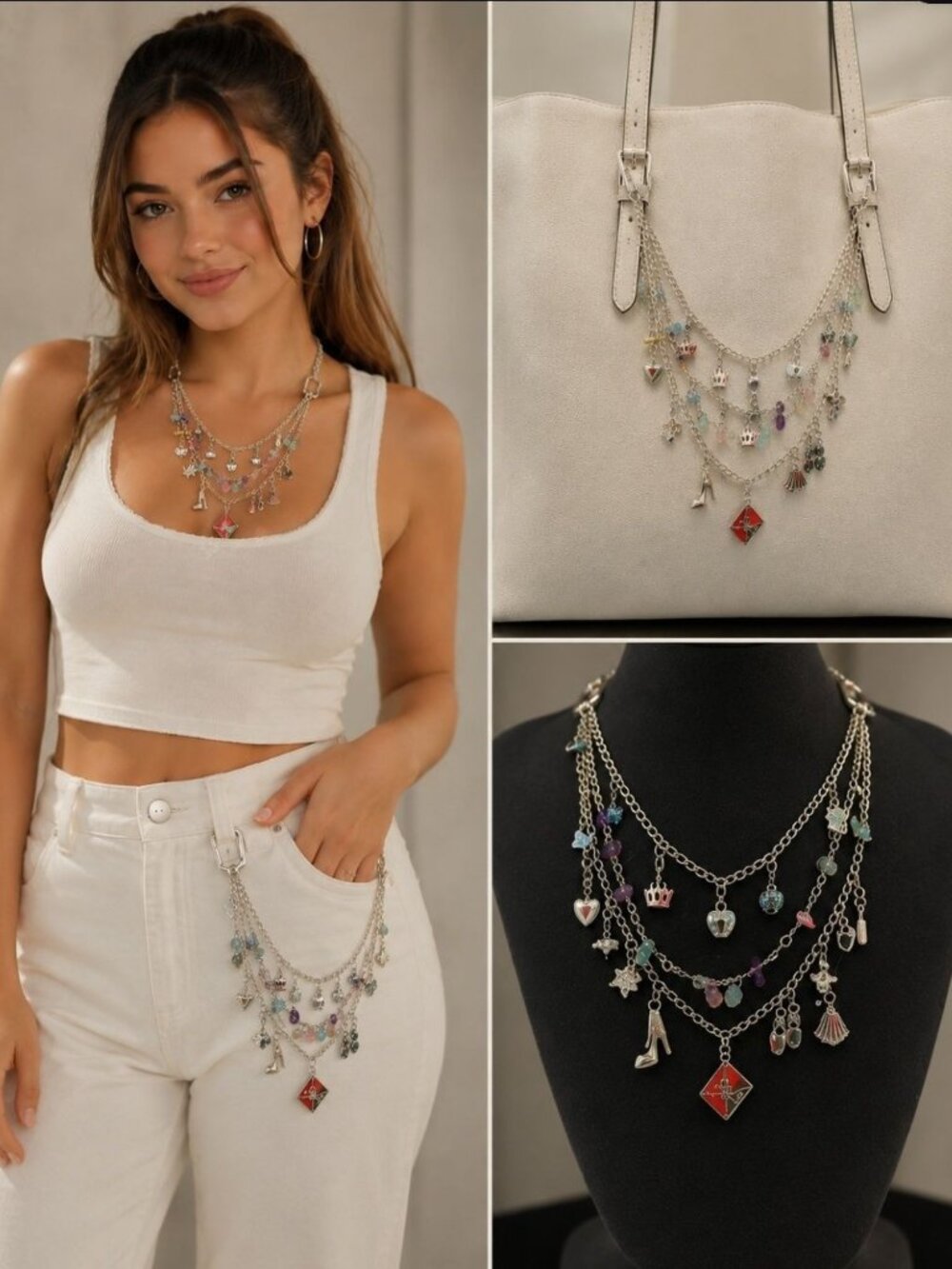 Upcycled Handmade Convertible Charm Chain Bag Charm Pant Necklace Whimsical